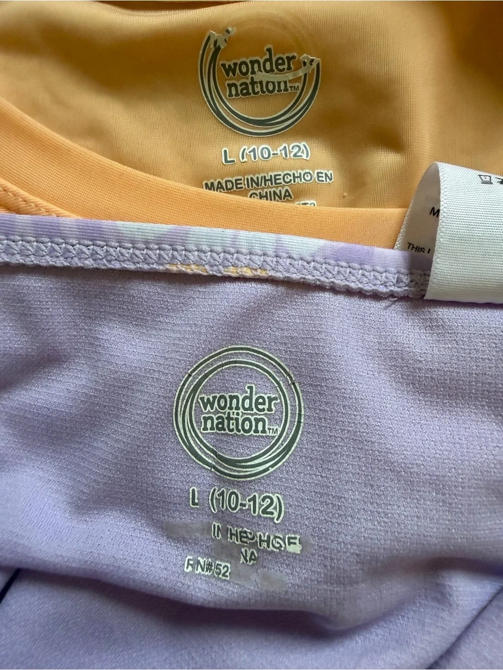Wonder Nation Peach & Lavender Floral 'Peace' Rash Guard Swim Set. Size L 10-12